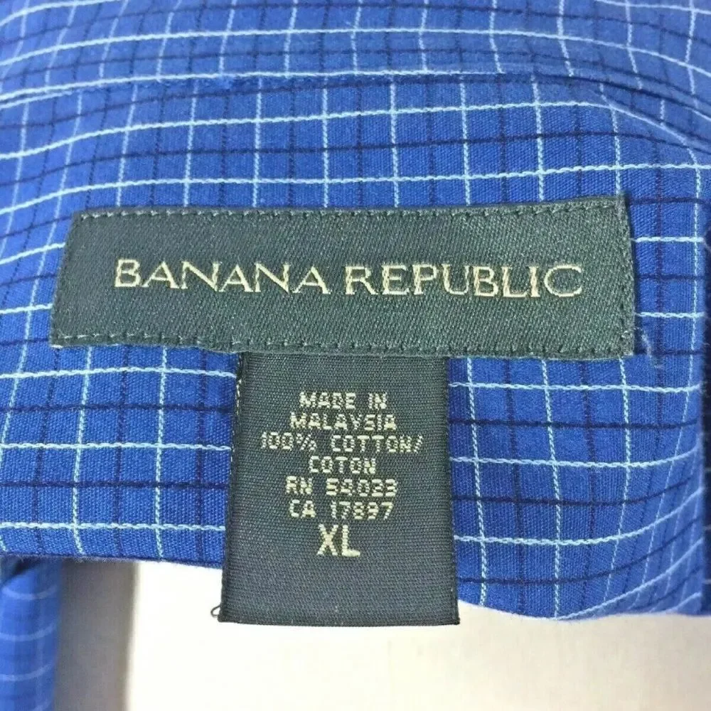 Mens Banana Republic Blue Tattersall Check Button Front Long Sleeve Shirt Sz XL